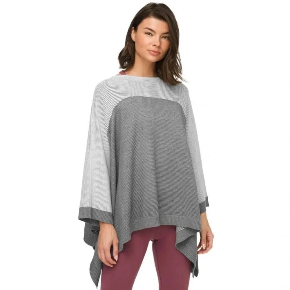 Lululemon It All Lines Up Gray Knit Ribbed Sweater Poncho Cotton Modal One Size